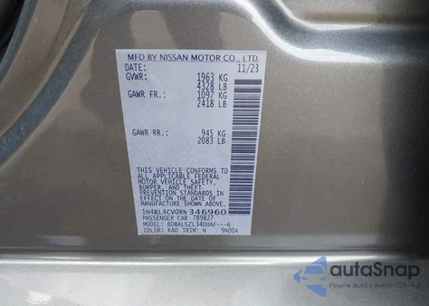 2024 Nissan Altima Sr из США, поврежденный, VIN 1N4BL4CV0RN346960